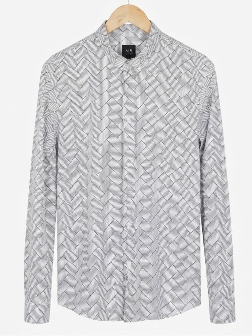 Armani Exchange White Button-Up Shirt with Black Geometric Lines XL